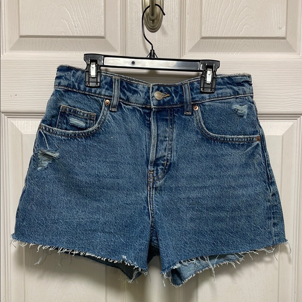 H&M Blue Jean Cut Off Shorts High-Waisted Frayed Hem | Size 6 | 100% Cotton